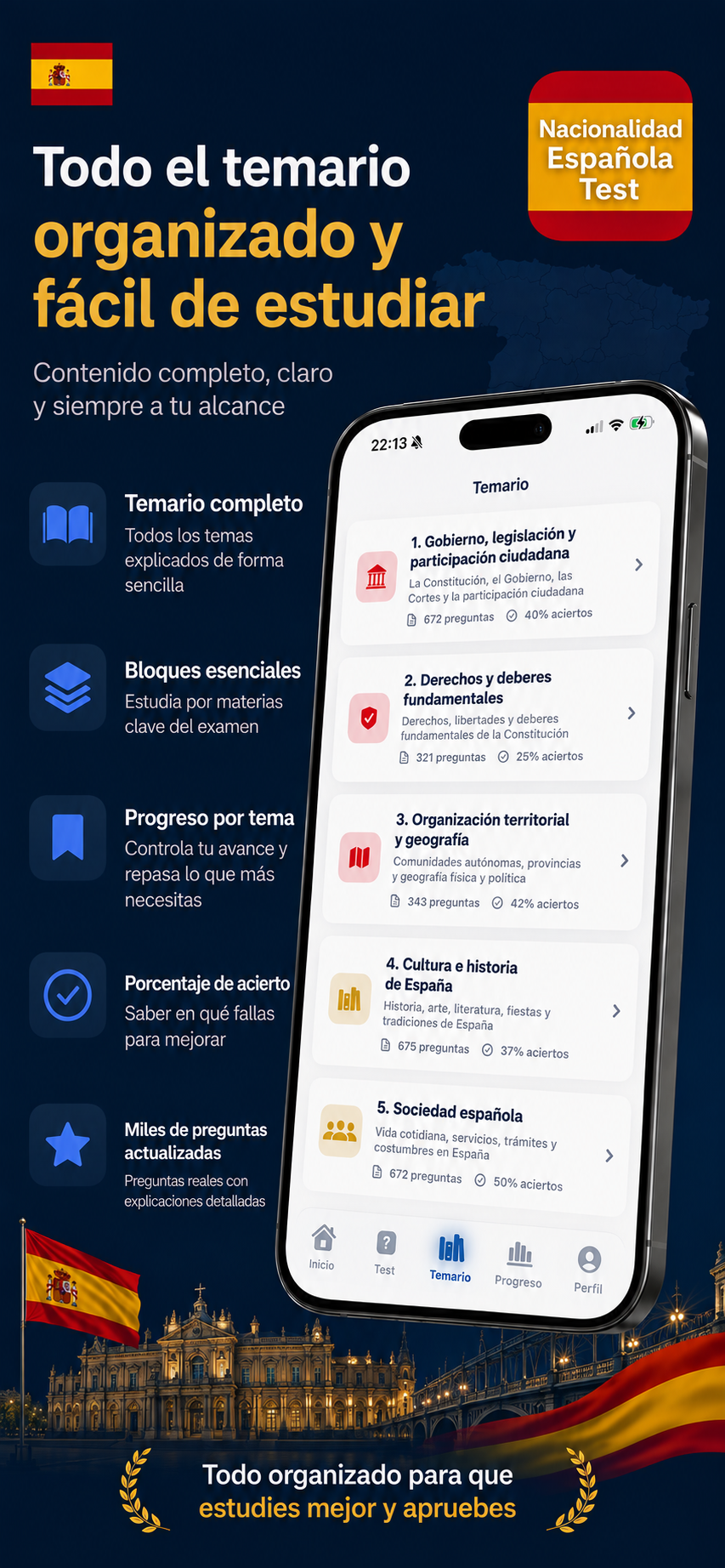 Todo el temario organizado y fácil de estudiar