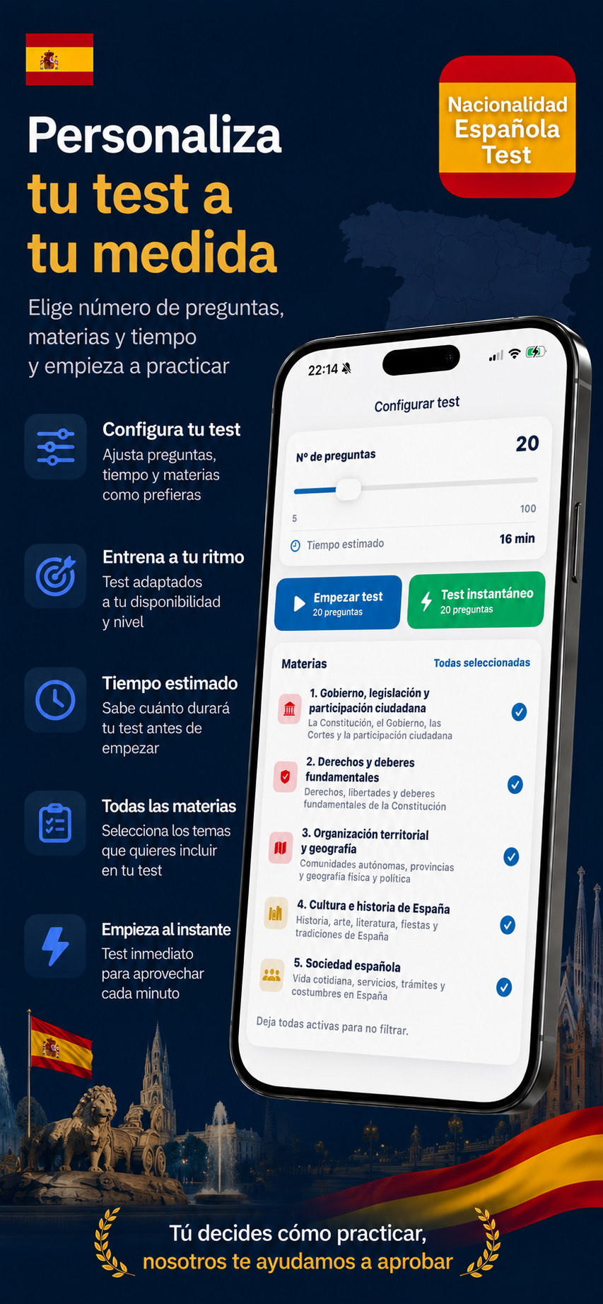Personaliza tu test a tu medida