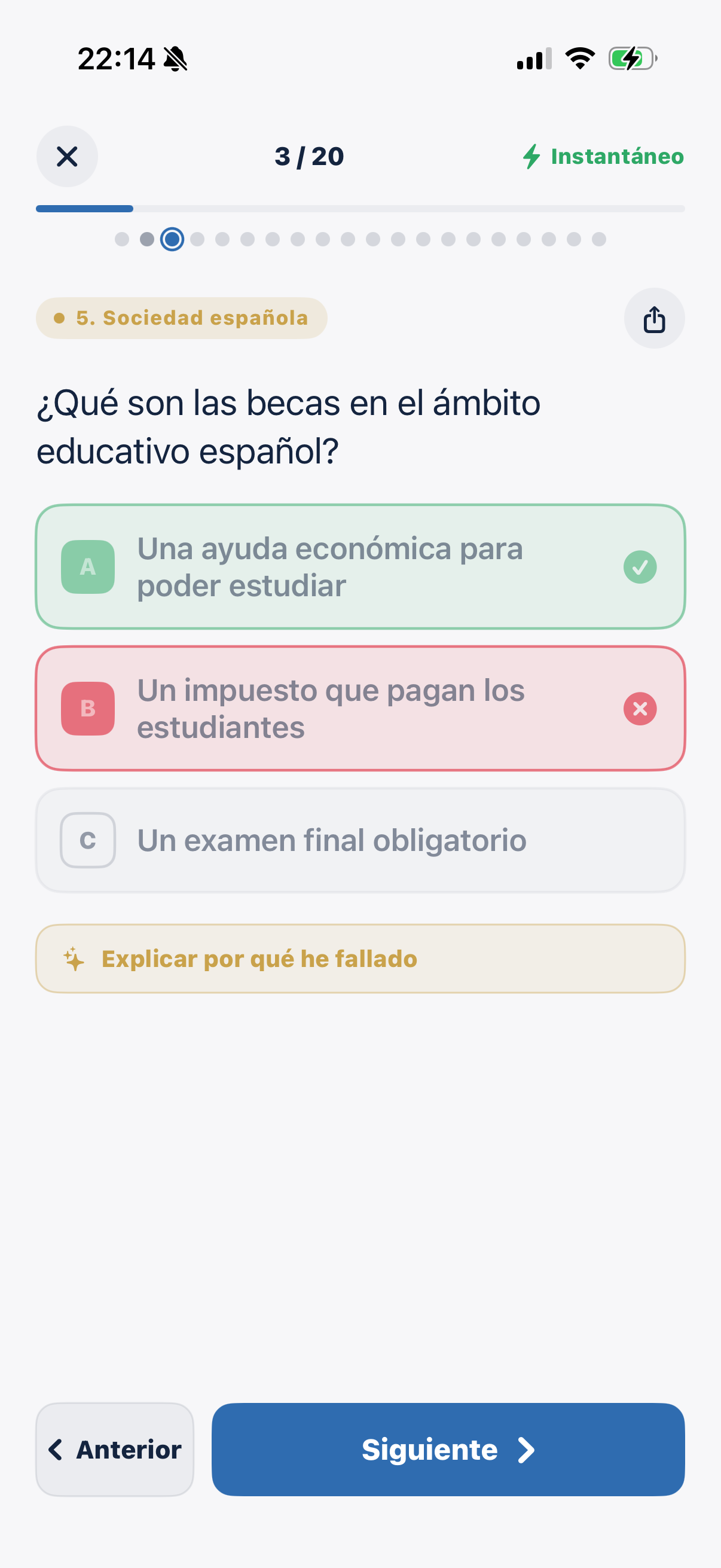 Pregunta con corrección al instante